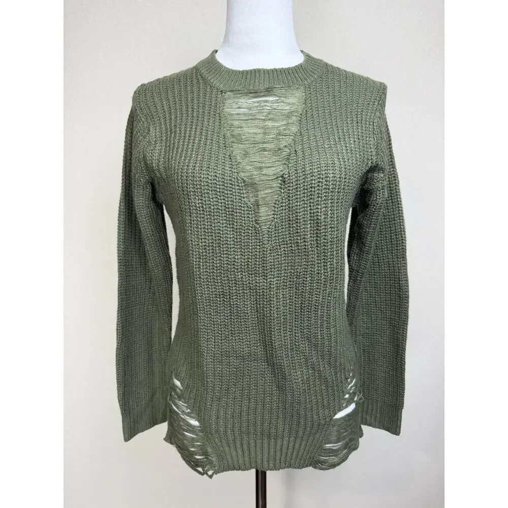 Trendy Threads Women's Pullover Tunic‎ Sweater Sz L Tattered Knit Accents Boho